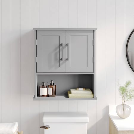 Flash Furniture Vega Wall Mounted Bathroom Medicine Cabinet Storage Organizer w/Two Magnetic Closure Doors FS-VEGA-BATH-5-GY-GG